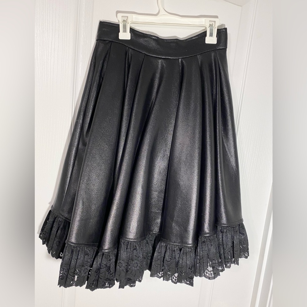 NEW Eleven Paris Lace Hem Shiny Asymmetrical Full Skirt Black Size FR 38 US 6